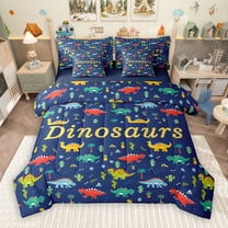 Manfei Multicolor dinosaurs 7-Piece Twin Bedding Sets,Tropical Desert Cactus Bedding Comforter Set,Cartoon Coconut Tree Sheet Sets For Boys,Super Cozy Room Decor