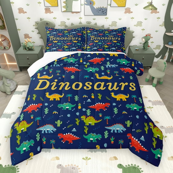 Manfei Multicolor dinosaurs Bedding Comforter Set,Tropical Desert Cactus Twin Comforter Sets,Cartoon Coconut Tree Bedding Set For Boys,Super Cozy Room Decor,2 Pieces