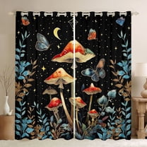 Manfei Mushroom Butterfly Black Out Curtains for Boys Girls,Bohemian Theme Curtains Pack of 2 (42x63 Each),Starry Sky Bedroom Curtains,Super Cozy Room Decor
