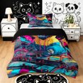 thumbnail image 1 of Manfei Music Cat Twin Comforter Sets, Cartoon Animal Bedding Set, Black Blue, Black Reversible, 2 Pieces, 1 Comforter and 1 Pillowcase, 1 of 7