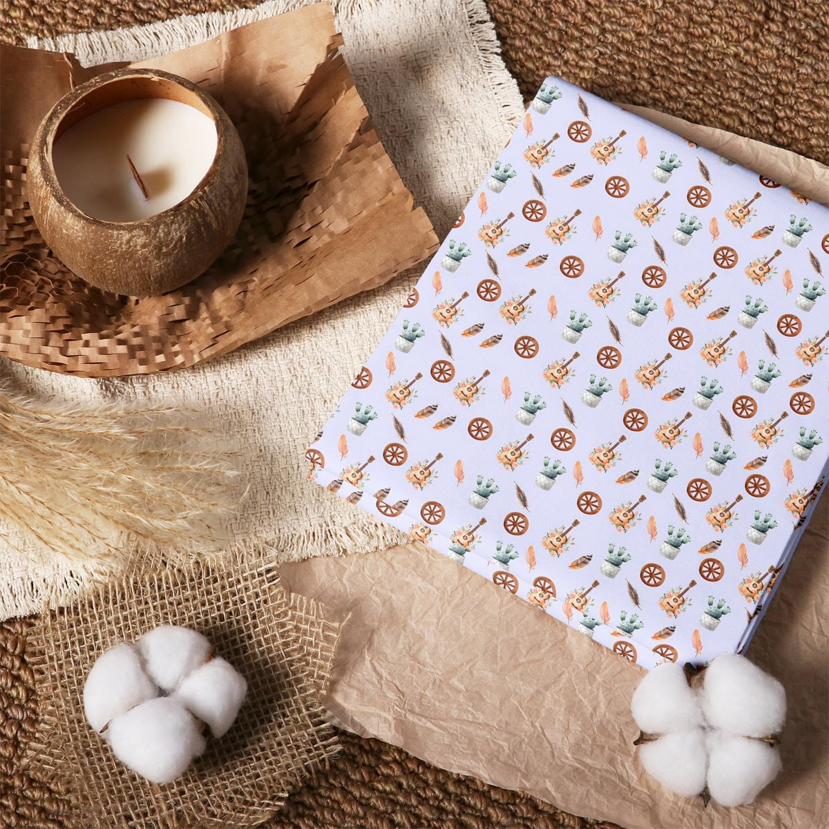 Manfei Music Guitar 100% Cotton Fabric 3 Yards, Flowering Cactus Room ...