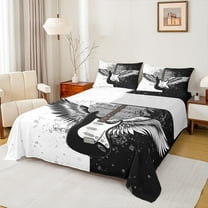 Manfei Music Guitar Twin Sheet Sets,Musical Instrument Twin Fitted Sheet,White Black Flat Sheet For Girls Kids,Microfiber Bedroom Decor,3-Piece