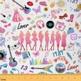 thumbnail image 1 of Manfei Music Lovers Fans Sewing & Crafting Fabric (10 Yards) for Girls, Electric Guitar Home Decor Fabric by the Yard, Disco Dress Microphone Headset DIY Fabric, White Pink, 1 of 6