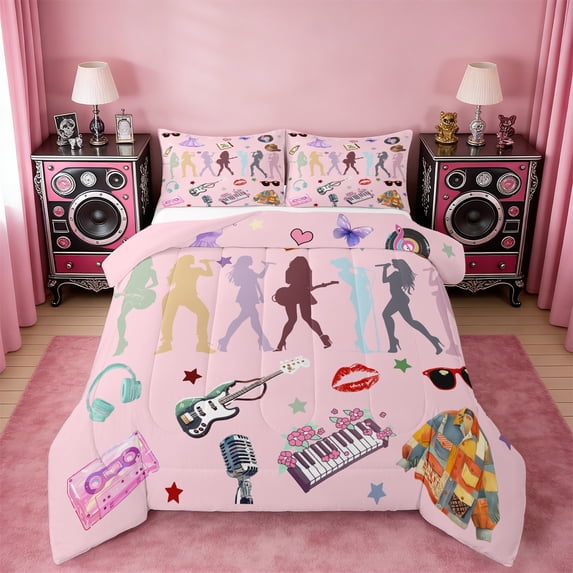 Manfei Music Themed Bedding Comforter Set,Fashion Musical Band Twin Comforter Sets,Electric Guitar Tape Bedding Set For Girls Teens,Super Cozy Room Decor Reversible,2-Piece