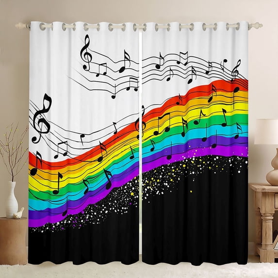 Manfei Musical Melody Curtains Pack of 2 (42x84 Each),Colorful Waves Striped Curtains Blackout,Music Notes Bedroom Curtains For Girls Kids,Breathable Home Decor