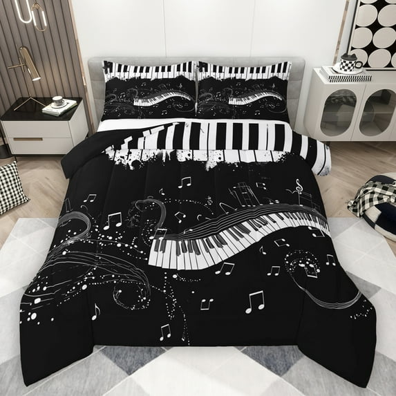 Manfei Musical Piano Bedding Comforter Set,Music Theme Twin Comforter Sets,Black Splash Ink Bedding Set For Kids,Ultra Soft Home Decor Reversible,2-Piece