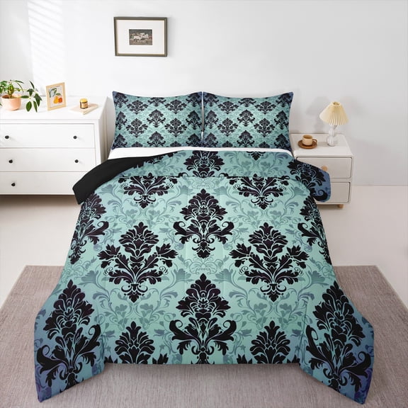 Manfei Mystic Damask Adult Queen Comforter Set, Retro Western Flower Print Bedding Sets, Mandala Bohemian Style Reversible Bedding Comforter Set, Luxury Bedroom Decor, 3 Pieces