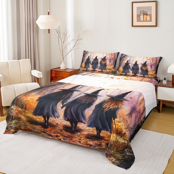 Manfei Mystic Western Witch Bed Sheets, Gothic Halloween Style King Sheets, Teens Kids Child Sheet Set, Luxury Bedroom Decor, 4pcs