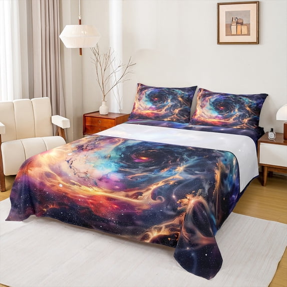 Manfei Natural Landscape Full Size Sheets,Colorful Universe Bed Sheets,Galaxy Starry Night Sheet Sets For Kids,Super Cozy Room Decor,4 Pieces