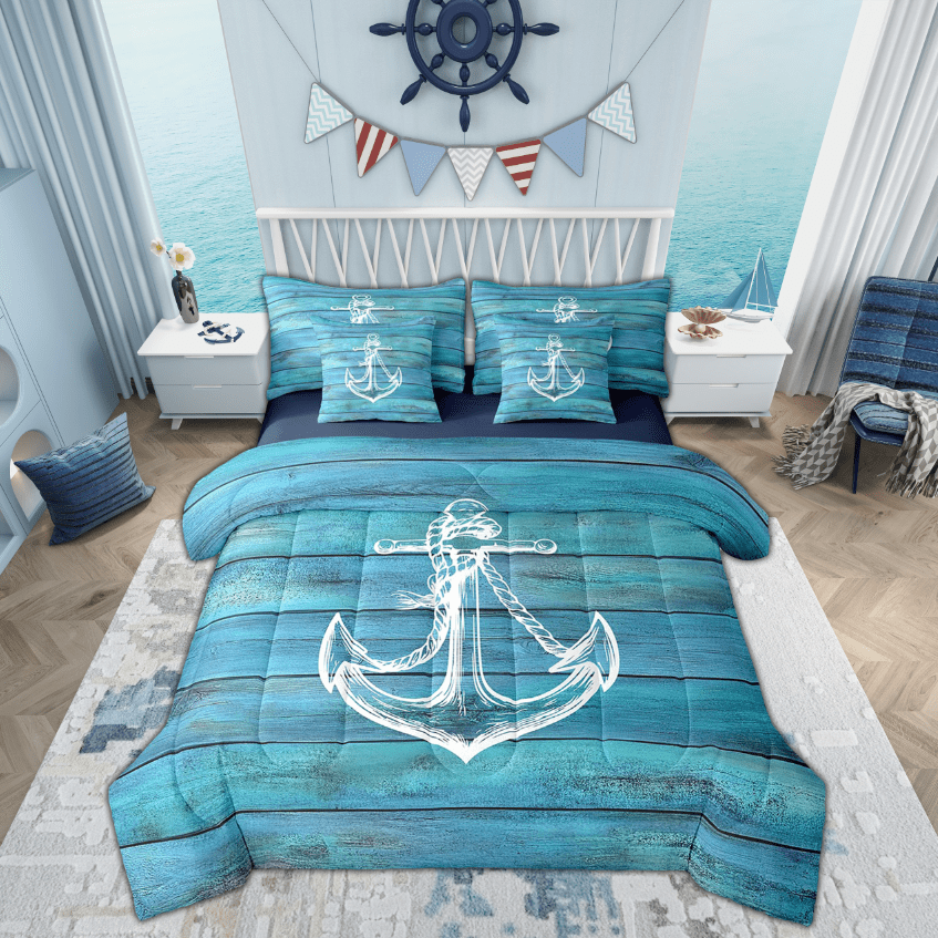 Curated visual reference: Manfei Nautical Anchor Bedding Queen Size Rustic Lake House Bed Photo Inspiration