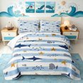 thumbnail image 1 of Manfei Nautical Shark Animal Twin Quilt Set, Simple Striped Line Twin Coverlet Set, Blue White, 2pcs, 1 Bedspread and 1 Pillowcase, 1 of 7