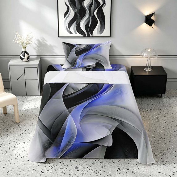 Manfei Navy Black and Gray Twin Sheets, Modern Abstract Artwork, Black Reversible 3-Piece1 Flat Sheet + 1 Fitted Sheet + 1 Pillowcase