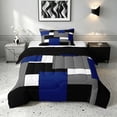 thumbnail image 1 of Manfei Navy Blue Gray Square Twin Comforter Sets, Minimalism Geometric Grid Bedding Set, Black Reversible 2-Piece, 1 Comforter and 1 Pillowcase, 1 of 6
