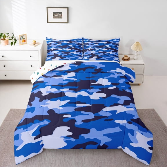 Manfei Navy Camouflage Bedding Comforter Set,Rustic Farmhouse Cabin Twin Comforter Sets,Military Camo Bedding Set For Boys Kids,Super Cozy Room Decor Reversible,2 Pieces