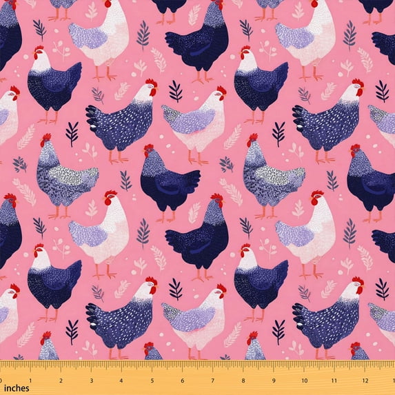 Manfei Navy Chicken Fabric by the Yard 10 Yards, Pink Rooster Home ...