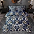 thumbnail image 1 of Homewish Navy Gold Triangle Bedding Comforter Set 7 Pieces for Adult, Chic Minimalst Minimalism Full Bedding Set, Abstract Stripes Reversible Fitted Sheet Flat Sheet, Super Cozy Room Decor, 1 of 7