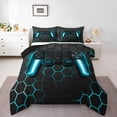 thumbnail image 1 of Manfei Neon Blue Gamepad Bedding Comforter Set, Geometric Honeycomb Twin Comforter Sets, Teen Boy Girl Kid Reversible Bedding Set, Microfiber Bedroom Decor, 2 Pieces, 1 of 8