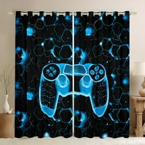 Manfei Neon Blue Gamepad Black Out Curtains for Boys, Honeycomb Abstract Curtains Pack of 2 (42x63 Each), Mystic Glitter Galaxy Bedroom Curtains, Window Curtains Decor