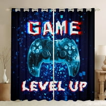 Manfei Neon Blue Gamepad Black Out Curtains, Futuristic Square Geometric Curtains Pack of 2 (42x63 Each), Level Up Bedroom Curtains, Curtains and Drapes Home Decor
