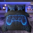 thumbnail image 1 of Manfei Neon Blue Gamepad Twin Bedding Sets 7-Piece for Boy, Chic Honeycomb Abstract Bedding Comforter Set, Modern Video Game Reversible Sheet Sets, Breathable Home Decor, 1 of 7