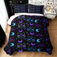 thumbnail image 1 of Manfei Neon Cat Quilt King, Cartoon Stars Moon King Coverlet Set, Black Purple, 3-Piece, 1 Bedspread and 2 Pillowcases, 1 of 7
