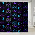 thumbnail image 1 of Manfei Neon Cat Shower Curtain 72Wx78L, Cartoon Stars Moon Bath Curtain, Black Purple, 1 of 5