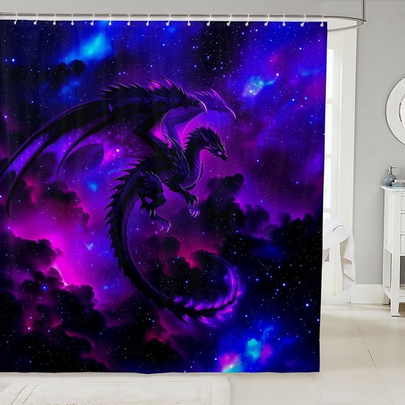 Manfei Neon Dark Dragon Animals Shower Curtain 72Wx78L,Celestial Purple Galaxy Bath Curtain
