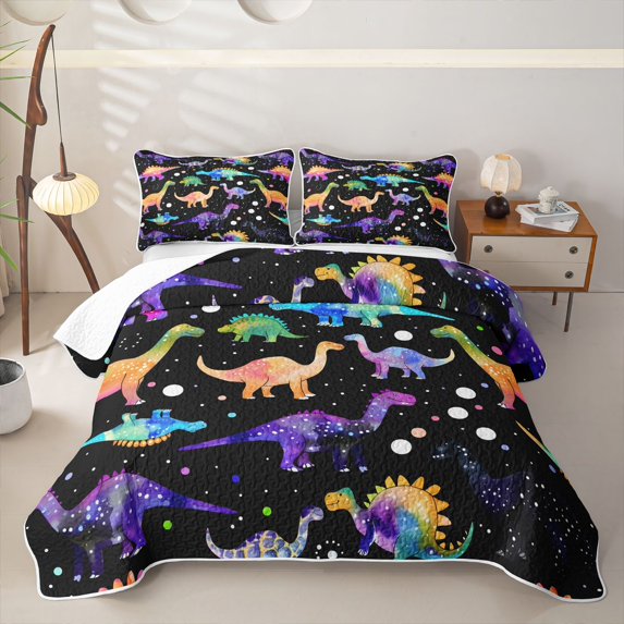 Manfei Neon Dinosaur Wildlife Quilt King,Gothic Starry Sky King Coverlet Set,Black Purple,3-Piece,1 Bedspread and 2 Pillowcases