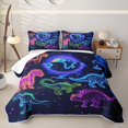 thumbnail image 1 of Manfei Neon Dinosaur Wildlife Twin Quilt Set,Gothic Cloud Stars Twin Coverlet Set,Blue Pink,2pcs,1 Bedspread and 1 Pillowcase, 1 of 7