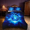 thumbnail image 1 of Manfei Neon Dragon Animals King Size Comforter Sets,Gothic Lightning Comforters King Size,Navy Blue,Black Reversible,3pcs,1 Comforter and 2 Pillowcases, 1 of 7