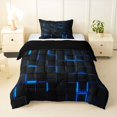 thumbnail image 1 of Manfei Neon Futuristic Cubes Twin Comforter Sets, Geometric Theme Bedding Set, Blue Black, Black Reversible 2pcs, 1 Comforter and 1 Pillowcase, 1 of 6
