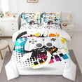 thumbnail image 1 of Manfei Neon Gamepad Bedding Comforter Set 7 Pieces,Colorful Splatter Ink Full Bedding Set,Geometric Geometric Plaid Fitted Sheet Flat Sheet For Boys Kids,Super Cozy Bedroom Decor,Reversible, 1 of 8