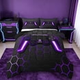 thumbnail image 1 of Manfei Neon Gamepad Bedding Comforter Set,Modern Geometric Honeycomb Twin Comforter Sets,Purple Black Bedding Set For Boys Kids,Super Cozy Bedroom Decor Reversible,2-Piece, 1 of 8