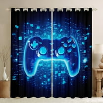 Manfei Neon Gamepad Black Out Curtains for Boys, Teens Gamer Curtains Pack of 2 (42x63 Each), Black Blue Stereoscopic Cubes Bedroom Curtains, Luxury Room Decor