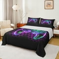 thumbnail image 1 of Manfei Neon Gamepad Boys Full Size Sheets, Purple Honeycomb Geometric Bed Sheets, Modern Video Game Lover Sheet Sets, Lightweight Room Decor, 4-Piece, 1 of 7
