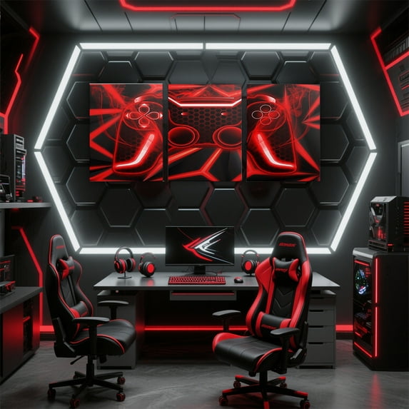 Manfei Neon Gamepad Framed Wall Art 3 Pieces