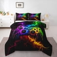 thumbnail image 1 of Manfei Neon Gamepad Full Size Comforter Sets for Boy, Modern Gaming Lover Bedding Comforter Set, Futuristic Lightning Print Reversible Bedding Sets, Microfiber Bedroom Decor, 3 Pieces, 1 of 8