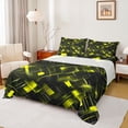 thumbnail image 1 of Manfei Neon Geometric Bed Sheets, Gradient Plaid Fuul Size Sheets, Yellow and Black, Black Reversible 4pcs1 Flat Sheet + 1 Fitted Sheet + 2 Pillowcases, 1 of 6