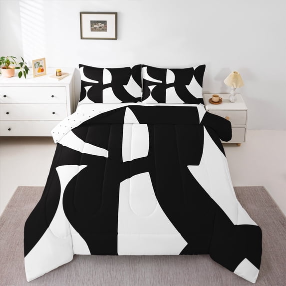 Manfei Neon Geometric Comforter Sets Twin Size,Modern Abstract Art Comforters & Duvets,White Black Bedding Twin Comforter Set,Microfiber Room Decoration Reversible,2-Piece