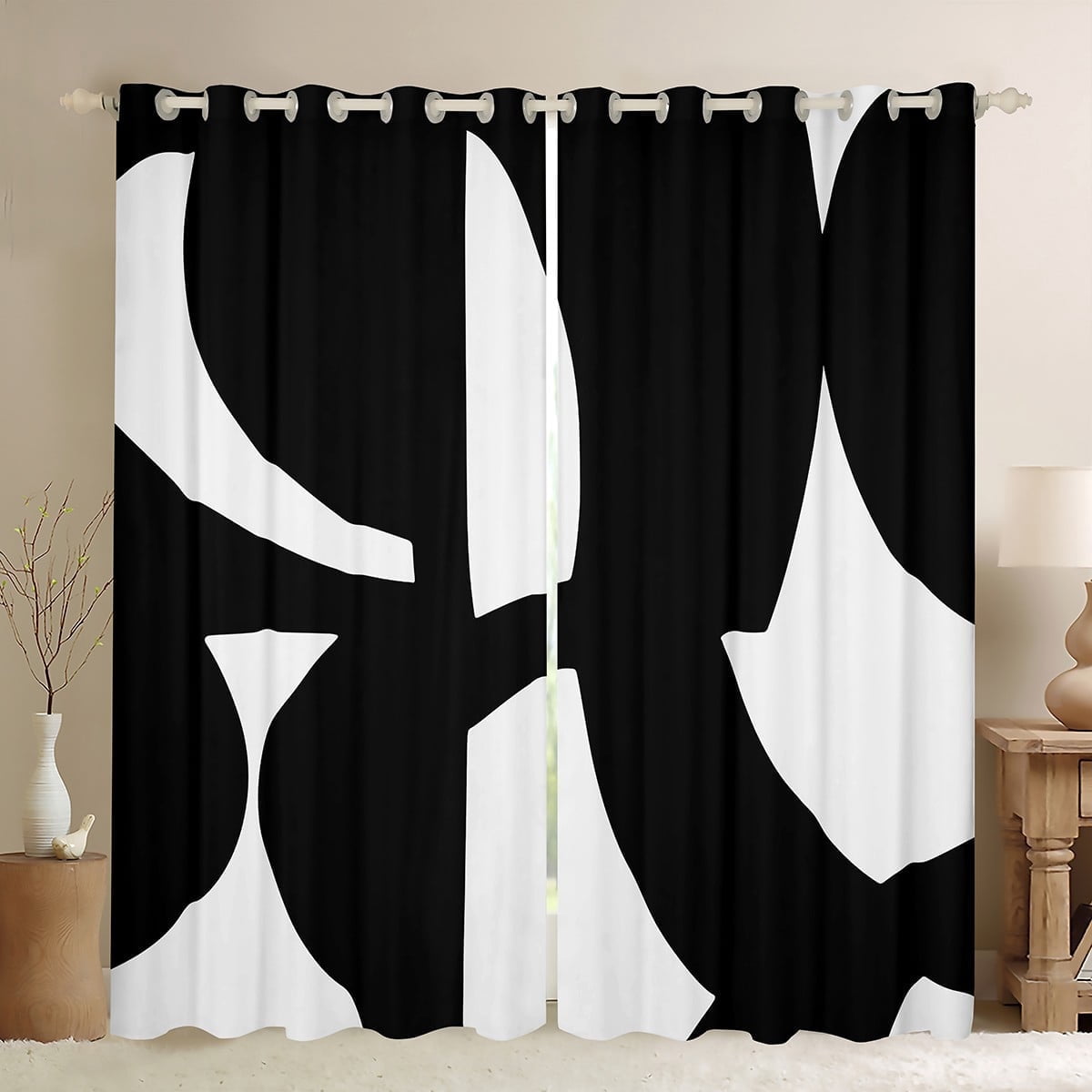 Manfei Neon Geometric Curtains for Living Room,Modern Abstract Art Blackout Curtains Set of 2 (42x84),White Black Curtains and Drapes (42x84),Microfiber Room Decoration