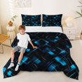 thumbnail image 1 of Manfei Neon Geometric Full Size Comforter Sets, Gradient Plaid Bedding Comforter Set, Blue and Black, Black Reversible 3-Piece, 1 Comforter and 2 Pillowcases, 1 of 6