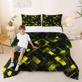 thumbnail image 1 of Manfei Neon Geometric Full Size Comforter Sets, Gradient Plaid Bedding Comforter Set, Yellow and Black, Black Reversible 3pcs, 1 Comforter and 2 Pillowcases, 1 of 6