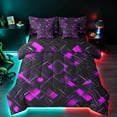 thumbnail image 1 of Manfei Neon Geometric Twin Bedding, Gradient Plaid Bedding Comforter Set, Pink and Black, Black Reversible 7pcs, 1 of 6