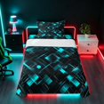 thumbnail image 1 of Manfei Neon Geometric Twin Sheets, Gradient Plaid Bedding, Teal and Black, Black Reversible 3 Pieces1 Flat Sheet + 1 Fitted Sheet + 1 Pillowcase, 1 of 6