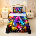 thumbnail image 1 of Manfei Neon Gradient Letter A Twin Sheets,Paint Splatter Bedding,Black,3-Piece,1 Flat Sheet,1 Fitted Sheet and 1 Pillowcase, 1 of 6