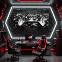 Manfei Neon Gray Gamepad Paintings Wall Decor Framed, Video Game Wall Hanging Decor Living Room, Geometry Plaid Wall Decorations for Bedroom, Luxury Bedroom Decorative