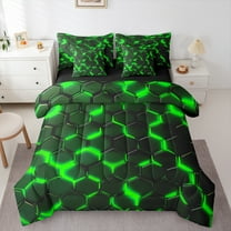 Manfei Neon Green Honeycomb Twin Bedding Sets 7-Piece, Abstract Geometric Bedding Comforter Set, Teens Boys Girls Kids Reversible Sheet Sets, Breathable Home Decor