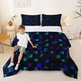 thumbnail image 1 of Manfei Neon Grid Queen Comforter Set, Glowing Geometric Comforter Sets Queen, Blue and Purple, Black Reversible 3-Piece, 1 Comforter and 2 Pillowcases, 1 of 6
