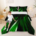 thumbnail image 1 of Manfei Neon Light Stripes Full Size Comforter Sets, Abstract Wavy Line Bedding Comforter Set, Green Black, Black Reversible 3pcs, 1 Comforter and 2 Pillowcases, 1 of 6