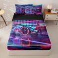 thumbnail image 1 of Manfei Neon Pink Race Car Zipper Twin Comforter Sets with Fitted Sheet and 2 Pillowcases,Speed Games Zipper Bedding Set,Black Reversible,4pcs, 1 of 8